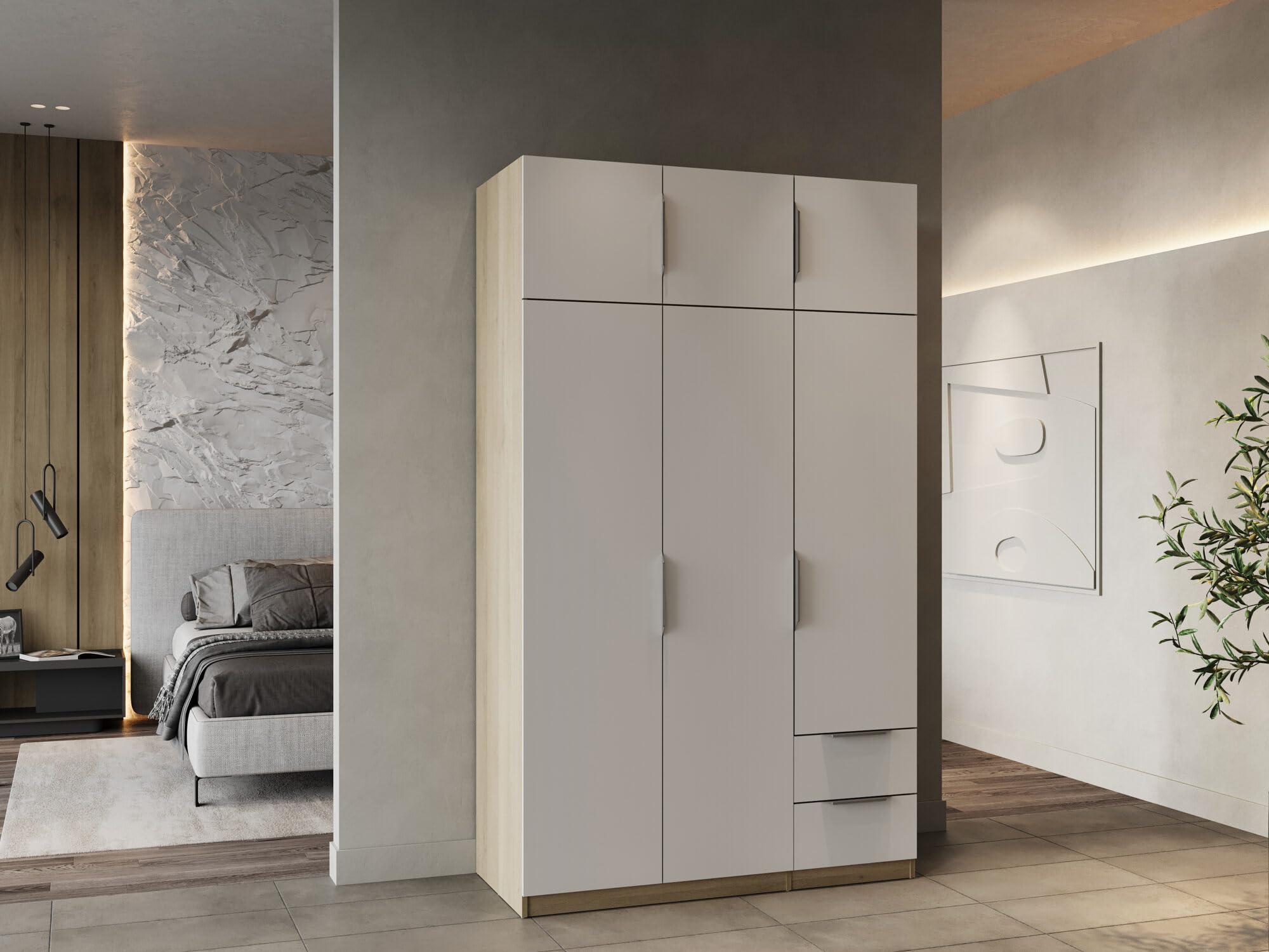 Armoire Dressing Demeyere 6 Portes - Coloris Chêne/blanc - 203cm Hauteur - Fabriqué En France