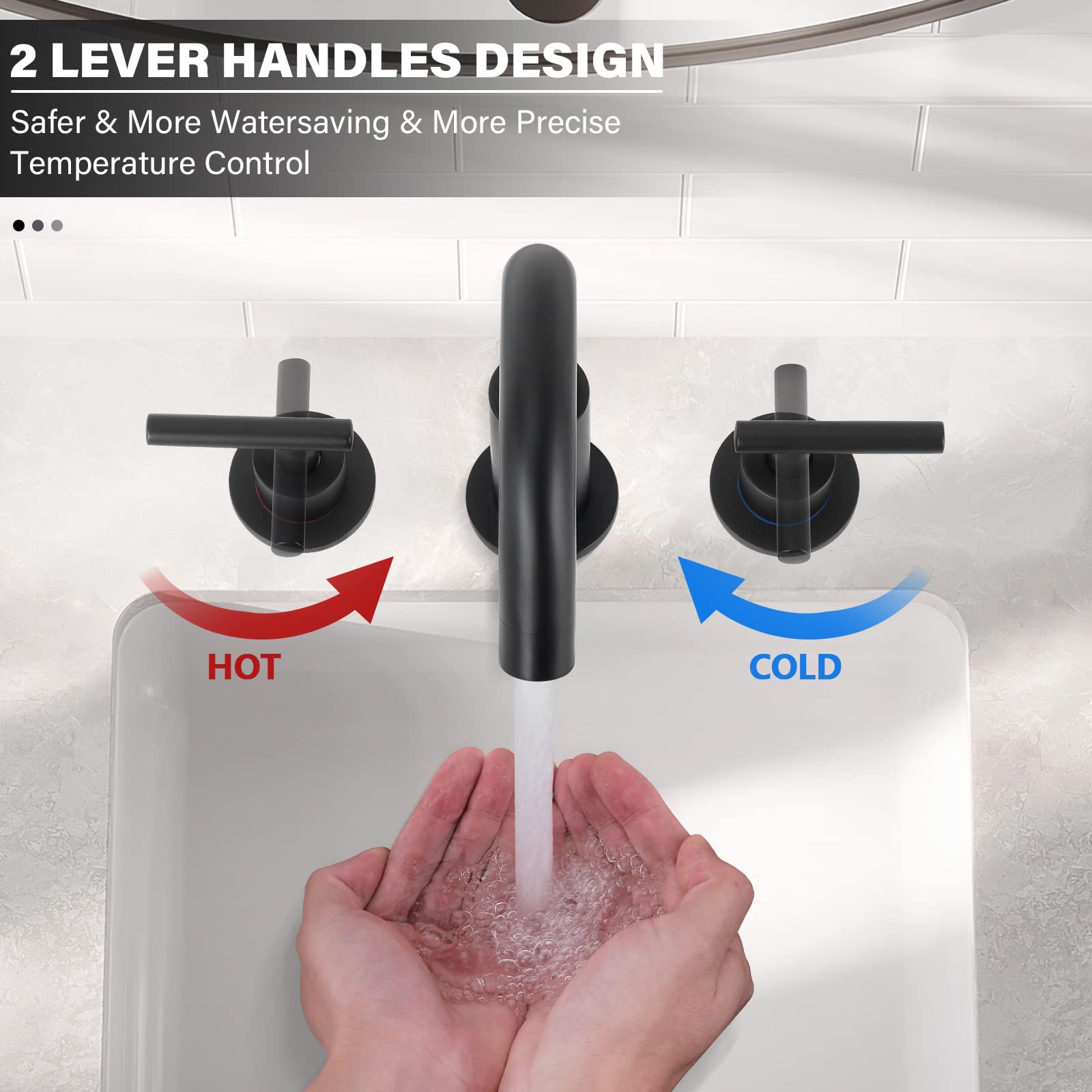 Black Bathroom Faucet 3 Hole, FGKQ 8 Inch Matte Black Bathroom Sink Faucet with Metal Pop Up Drain, Widespread Two Handle Vanity Faucet with cUPC Supply Lines