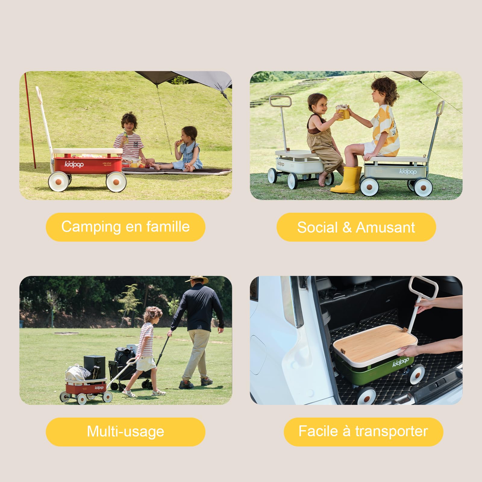kidpop PULA-Wild 3 en 1 Chariot à Main pour Enfant 2,5 à 8 Ans, Couvercle en Bois Amovible et Guidon réglable, Cadeau d'anniversaire, Poids Maximum 16 kg, Rouge