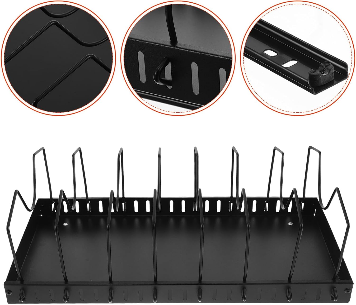 GARVALON Adjustable Pot Lid Organizer Rack with 7 Dividers 42cm Sliding Kitchen Drawer Storage Stand for Pan and Bakeware Cabinet Organizer