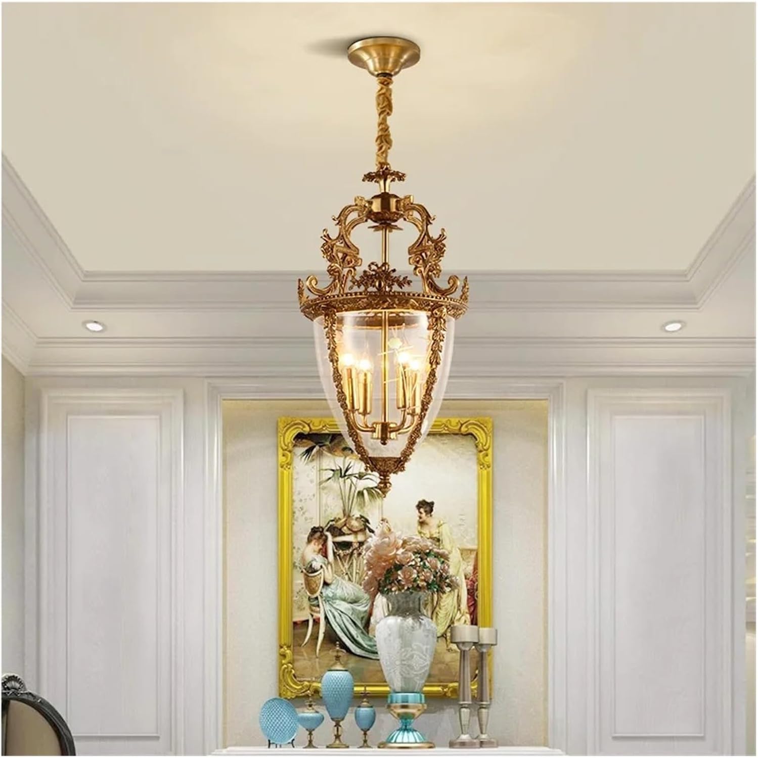 French European Family Copper Porch Lamp Chandelier Indoor Hanging Lights Candle Led Lights,luminaire