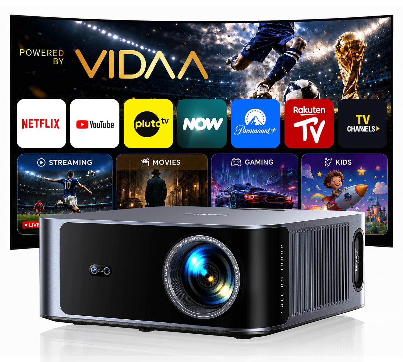 Toptro X9 Pro Smart Projector 4K Power by Vidaa, 2200 Ansi High Brightness, 40W Speakers, Dolby, Voice Control【Faster Speed & More APPs & TV Live】FHD 1080P Home Cinema Projectors, HDR 10, Auto Focus