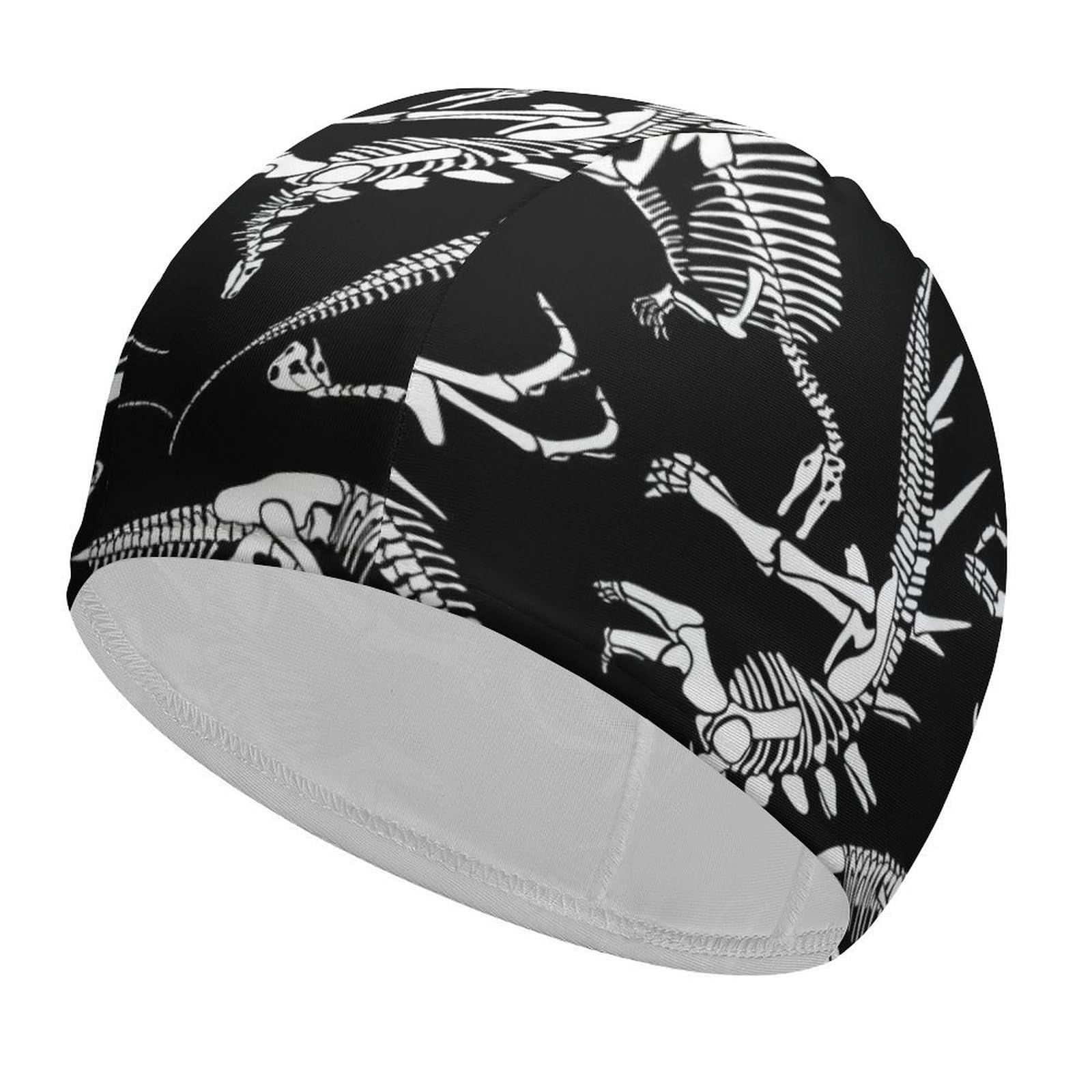 Swim Cap Dinosaur Skull Skeleton Black Swimming Caps for Adult Men Women