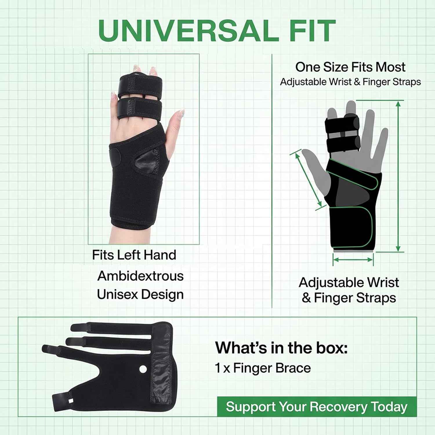 Qianyu Trigger Finger Splint Hand and Wrist Brace Support Adjustable Fingers Brace Straightening Immobilizer for Mallet Finger Trigger Fingers Arthritis Tendonitis Fits for Left Hand