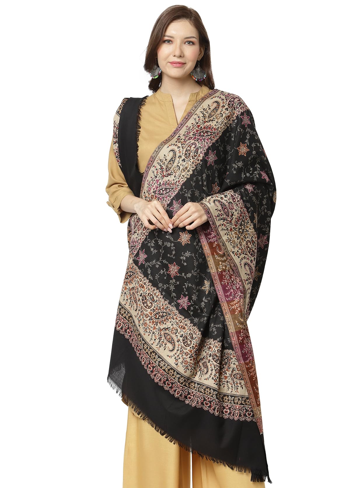 weavers villa Women's Poly Wool Woven Star Motifs Shawl (40" X 80")-picture-39
