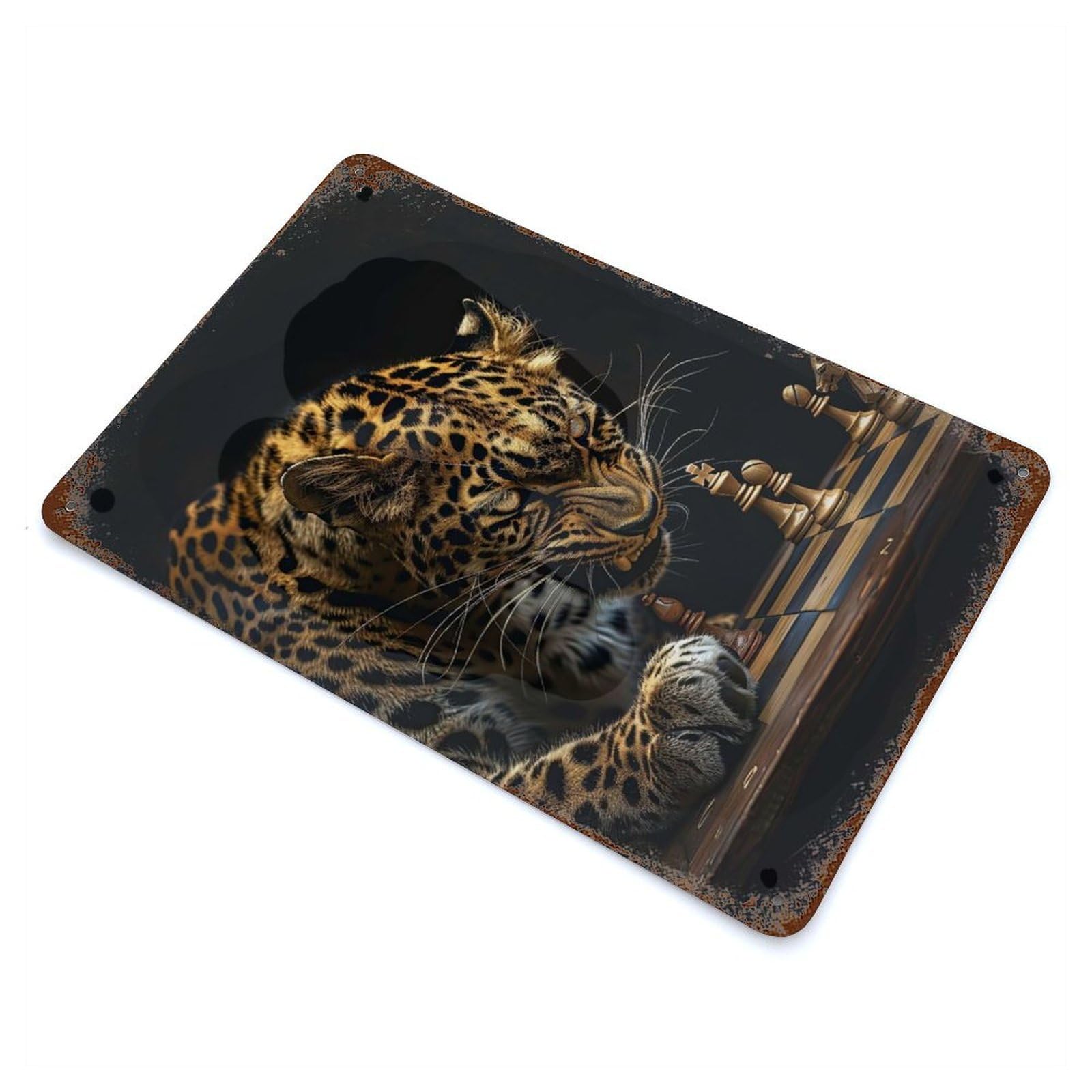 Leopard Chess Retro Metal Sign 11.8"x7.9", Classic Wall Plaque for Garage, Pub Or Kitchen