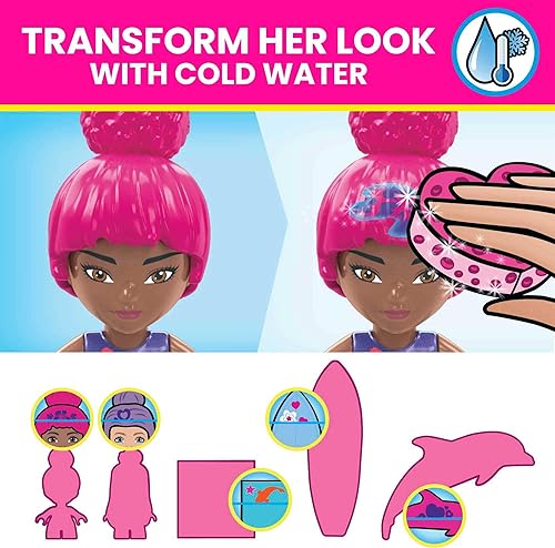 Miniatura 5 de MEGA Barbie Color Reveal Dolphin Exploration Toy Building Set con más de 10 sorpresas, 2 micromuñecas y 2 delfines, juego de regalo de juguete para