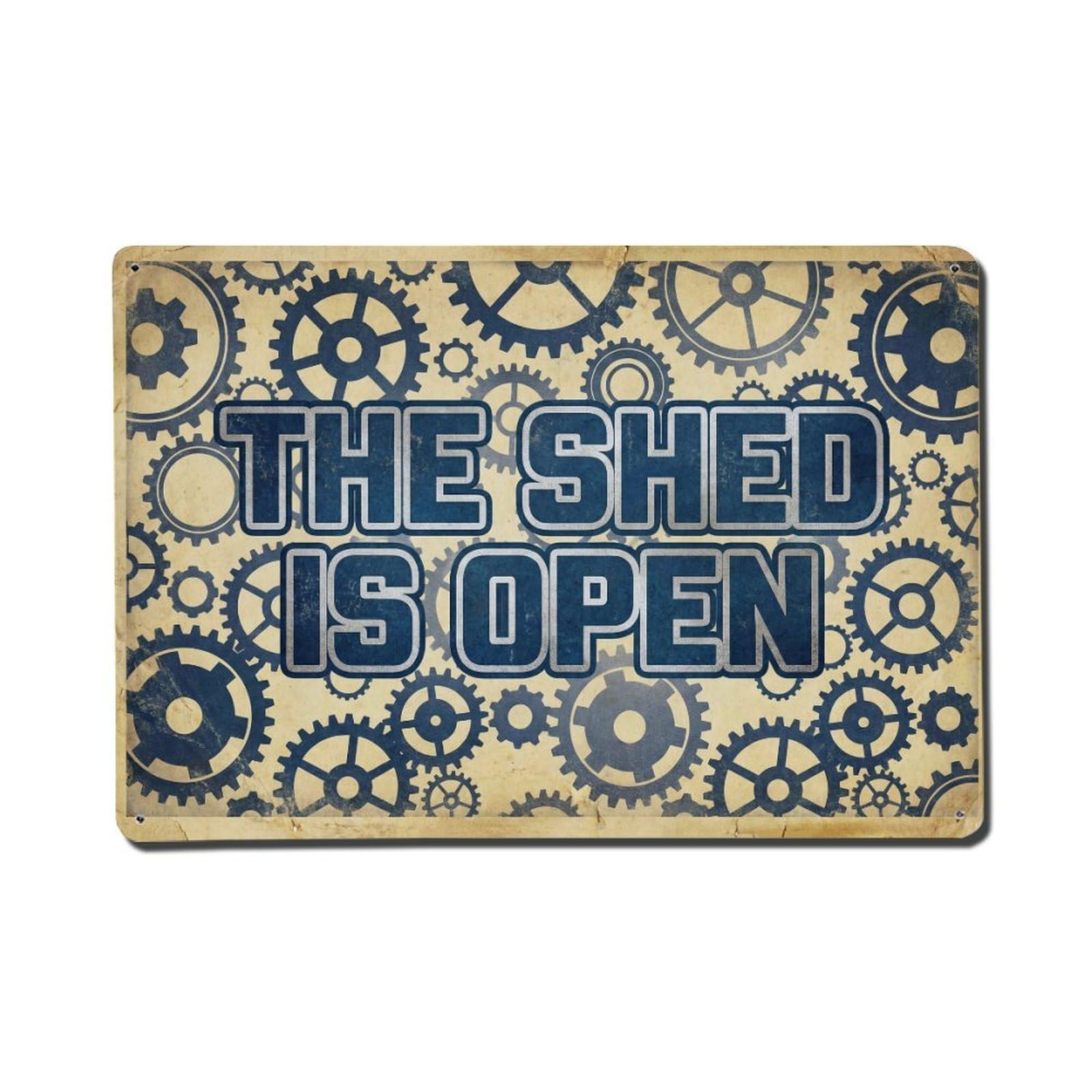 Workshop Shed Open Gear Wrench Tools Welcome Metal Tin Sign Plaque Wall Decor for Cafe, Man Cave, Club Bar, Office, Home Garden Round Metal Poster 8x12Inch