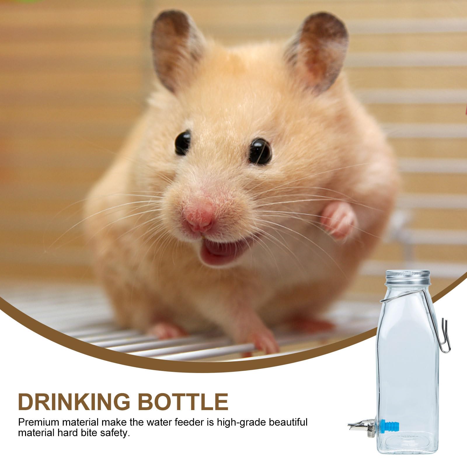 SOLUSTRE Hängende Wasserflasche mit Sicherem Bissschutz für Kleine Haustiere 350ml aus Glas und Platzsparendem Wasserspender für Kaninchen und Kleintiere