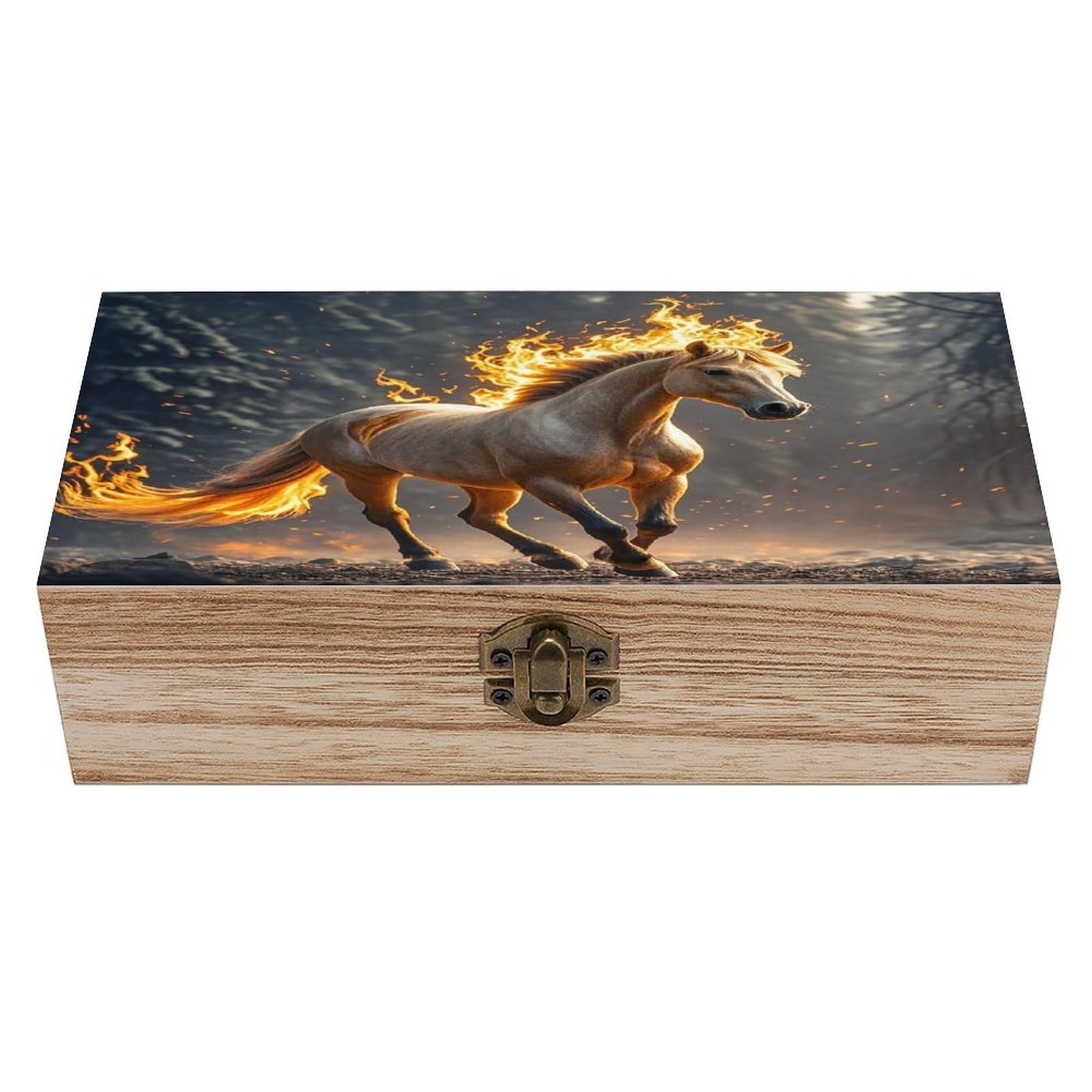 FekiLoot Flame Horse Wooden Storage Box Exquisite Wood Keepsake Box Vintage Wooden Gift Jewelry Case for Crafts And Photo Storage Boxes