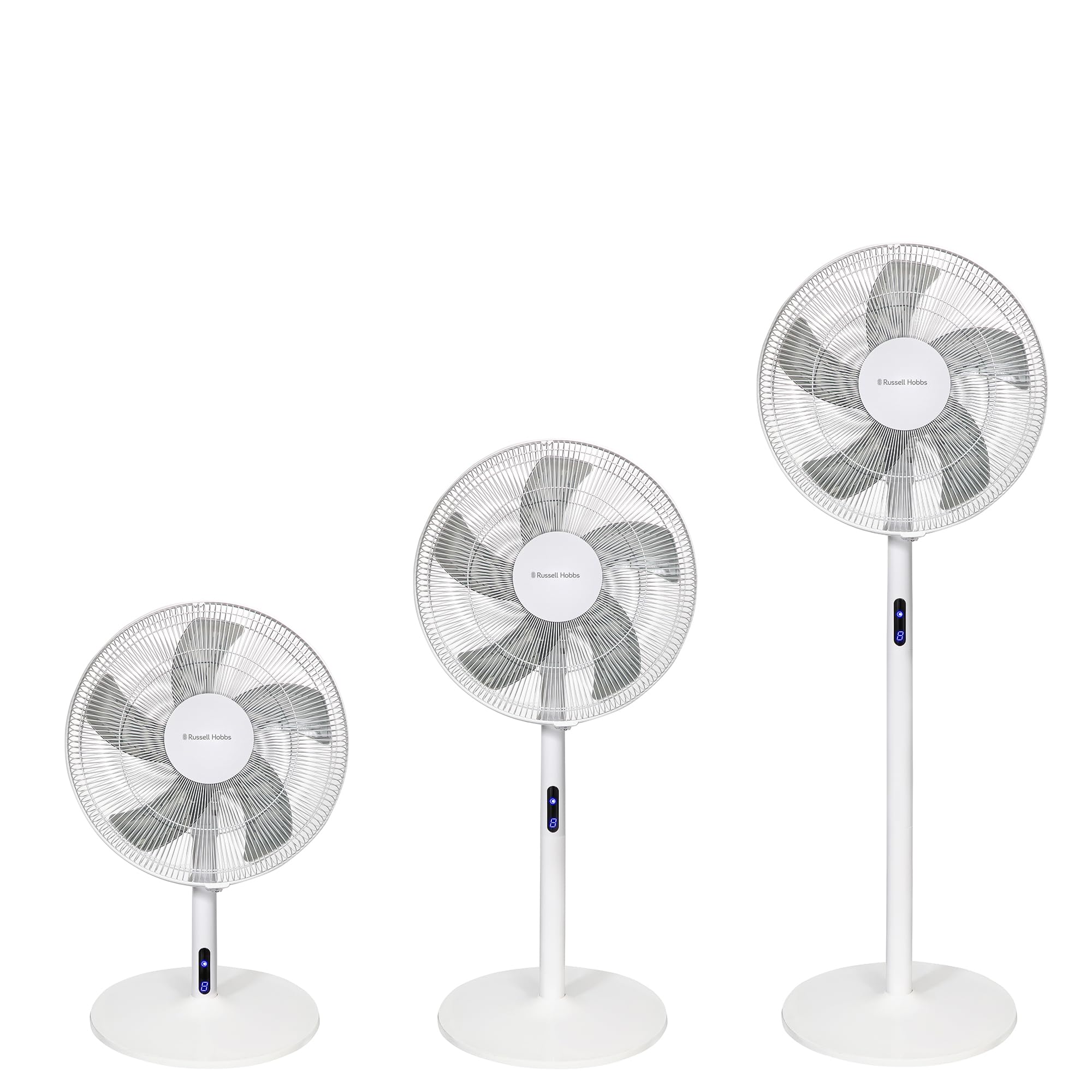 Russell Hobbs Tower Fan in White Electric 3 in 1 Pedestal Fan with LED Display & Remote, Tall Standing Fan, 1.3m Height, 8 Speed Settings, Oscillating, 48W, 2 Year Guarantee RHMPF3IN1
