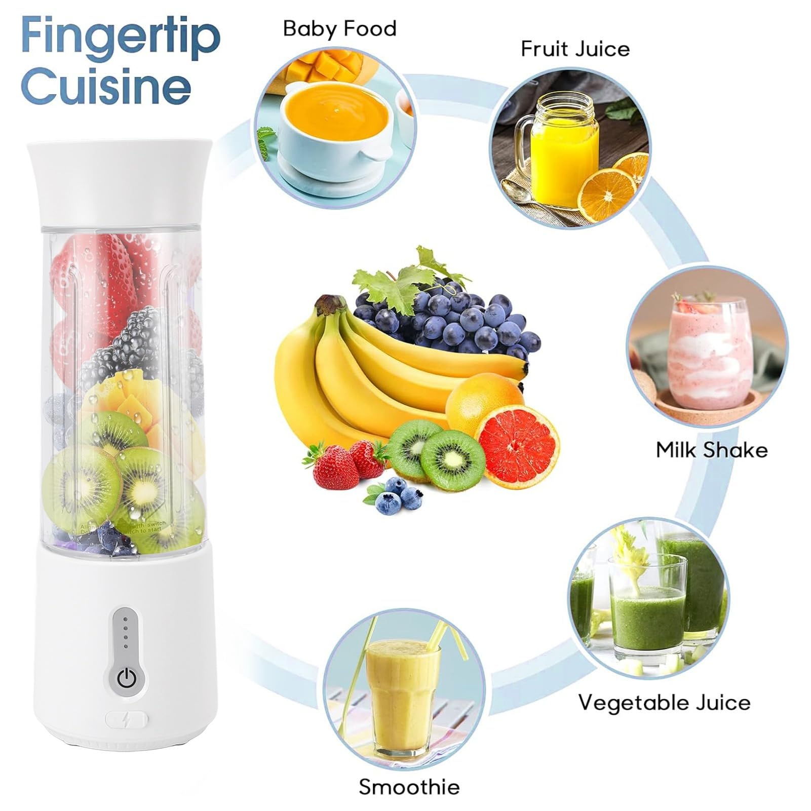 Yosoo Health Gear Batidora Portátil Licuadora de Batidos Recargable por USB 500 Ml 6 Cuchillas 18000 RPM Operación con un Taza para PC para Viajes Gimnasio Trabajo Camping Batidos y