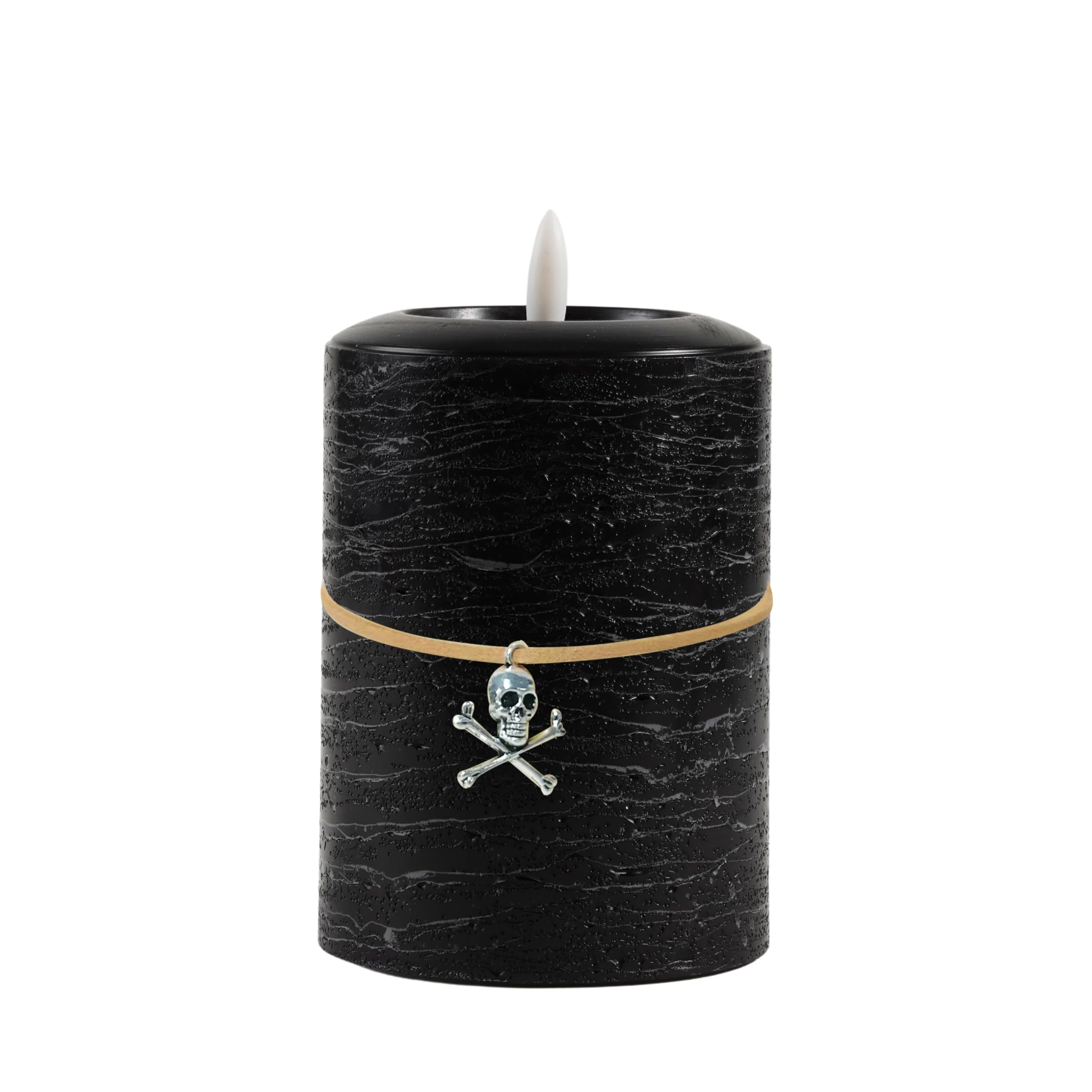 LumiPur Signature - Candela cilindrica in cera a LED senza fiamma, con luce naturale tremolante, con bagliore naturale (nero, 8,9 x 12,7 cm)