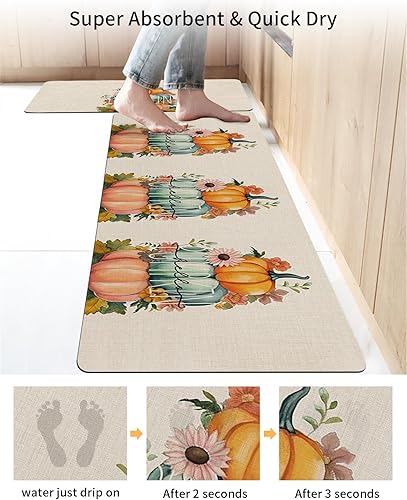 Miniatura 4 de Tapete de baño de calabaza de cosecha para bañera, antideslizante, de secado rápido y absorbente, de tierra de diatomeas, fregadero de ducha,