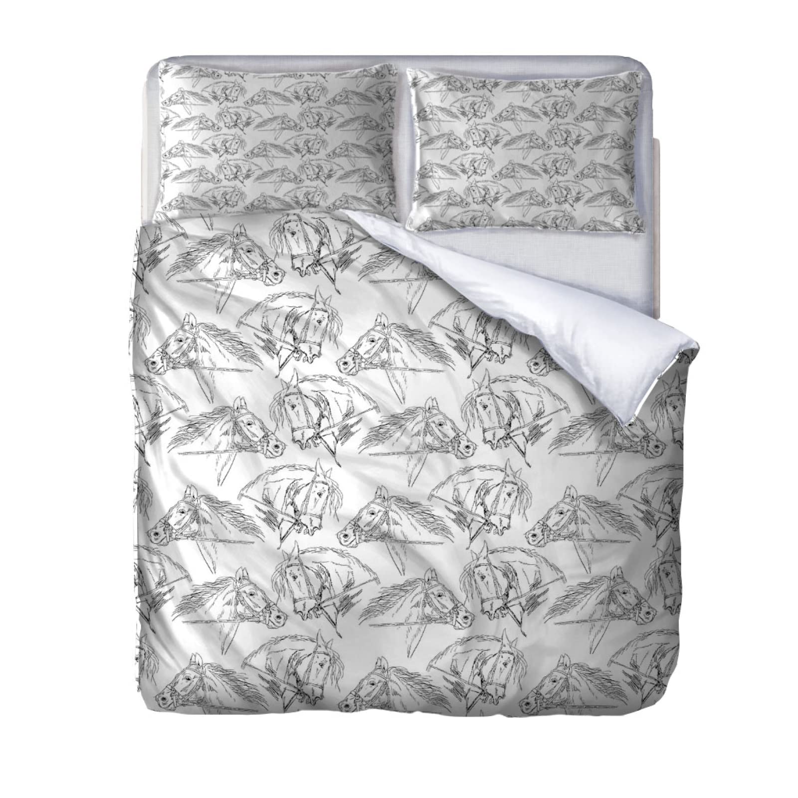 3 Pezzi Set Di Biancheria Da Letto Copripiumino Matrimoniali Completo 260X240Cm Stampa Di Stampa Di Cavalli Animali 3D Copripiumini Matrimoniali In Microfibre Con 2 Federe 50X80Cm