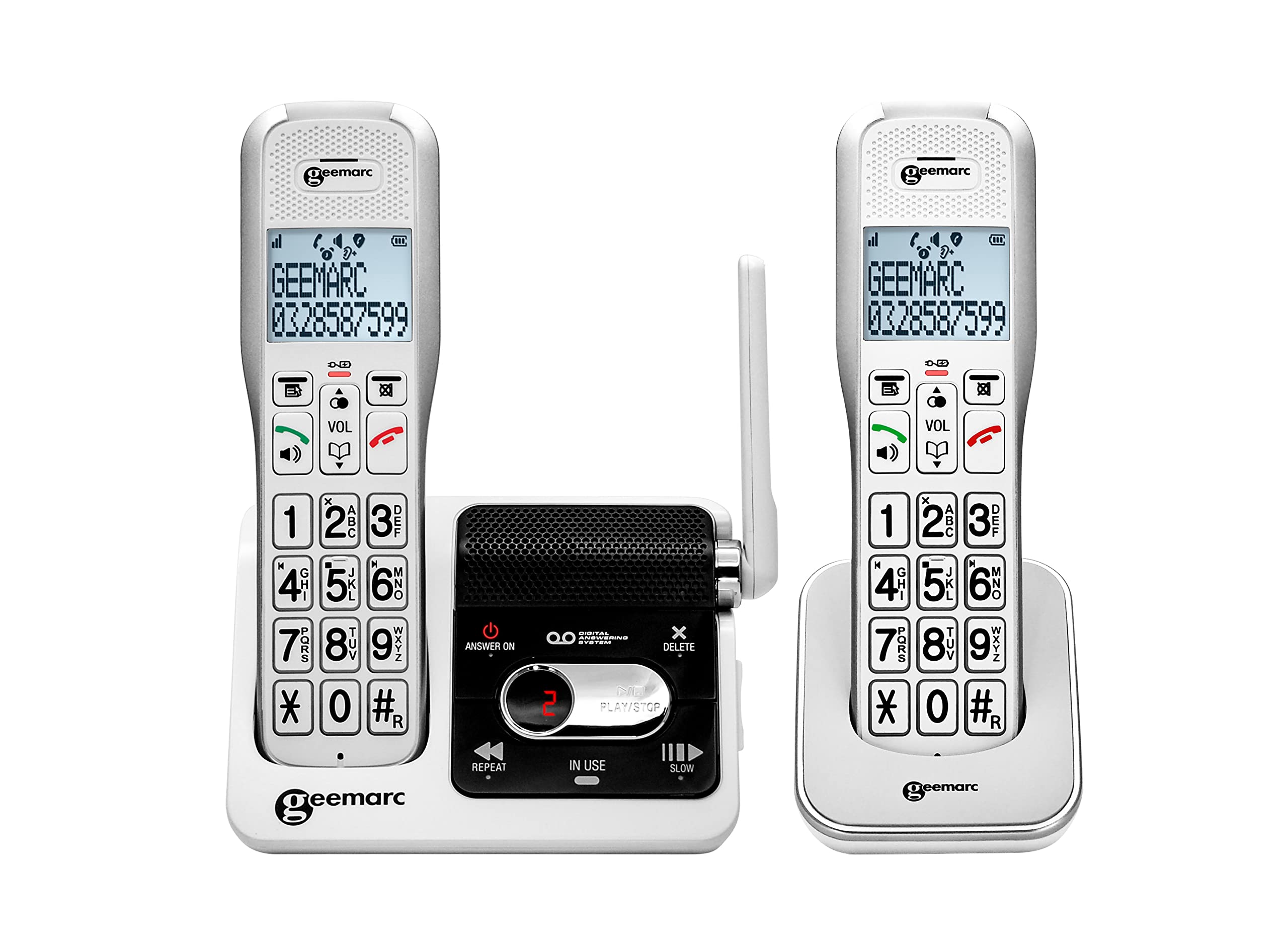 Geemarc Amplidect 595 U.L.E Duo - Telefoni per Anziani con Volume di Ricezione Amplificato, Funzione SOS e Sistema Interfono Integrato - Perdita Uditiva da Moderata a Grave - Versione IT