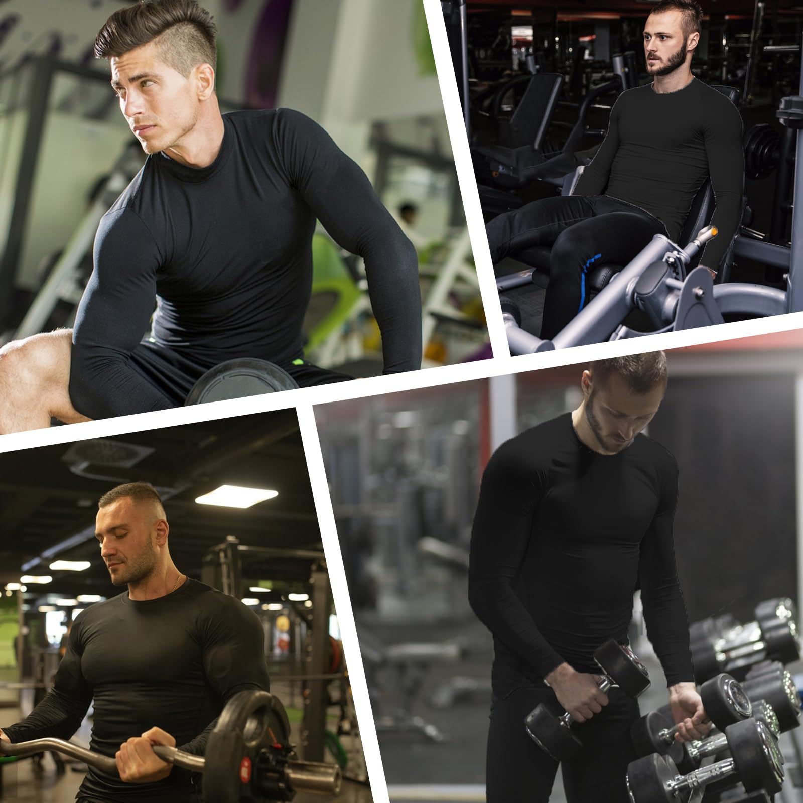 Kompressionsshirt Herren Langarm Schnelltrocknend Atmungsaktiv Funktionsshirt Achsel Netzstoff Fitnessshirt Männer Sportshirt Leichtes Stretch-T-Shirt für Gym Jogging Sport Laufen Basketball