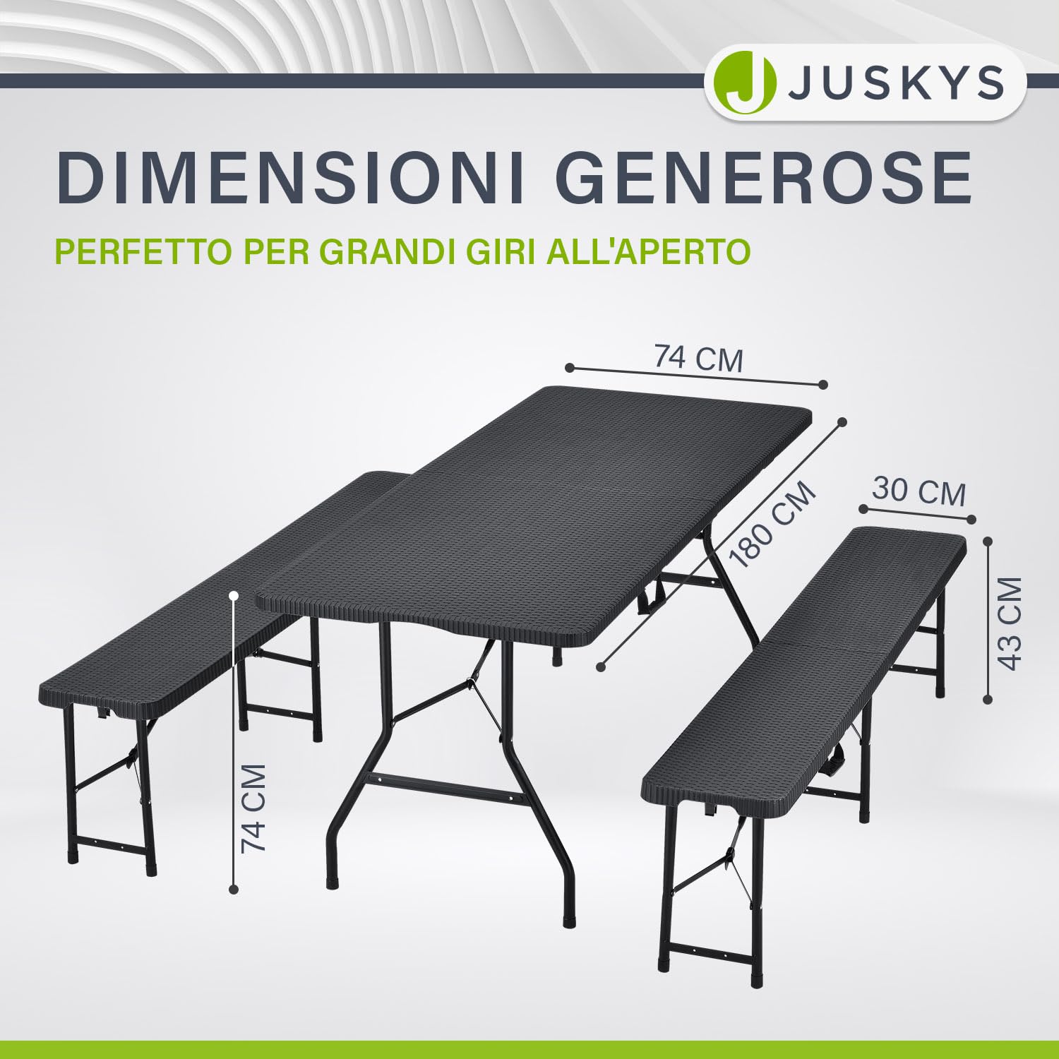 Juskys Set tenda da birra Amberg 3 pezzi e pieghevole - 180 x 74 x 74-2 panche da birra e tavolo da birra in stile rattan Set mobili da giardino Set tendone da campeggio