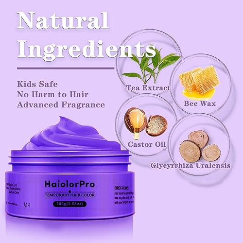 Miniatura 3 de HaiolorPro Cera de tinte temporal para el cabello morado, espray de color para el cabello no permanente para niños, cera de pintura de maquillaje