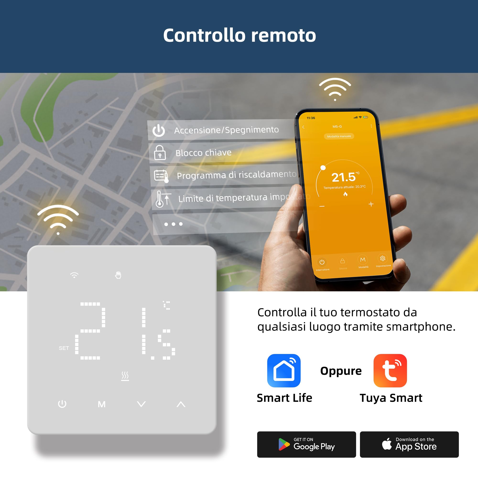 Termostato wifi caldaia a gas,Cronotermostato programmabile settimanale intelligente，termostato controllo con Tuya samrt compatibile con Google Assistant e Alxe,Termostato ambiente digitale TGM-50WPB