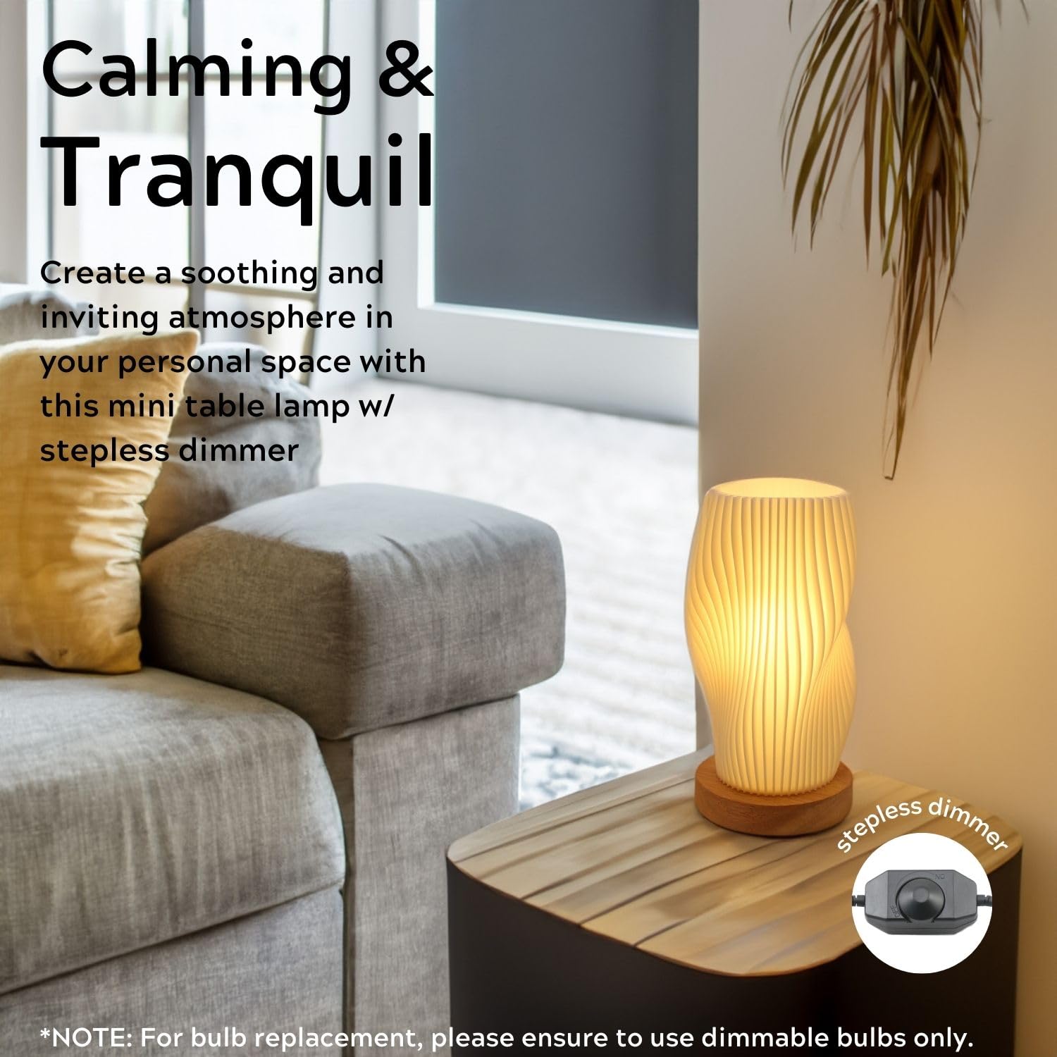 Lámpara de mesa pequeña regulable para dormitorio, estilo vintage, luz nocturna a rayas, mini lámpara de noche para espacios pequeños, habitación de los niños, oficina, dormitorio 3