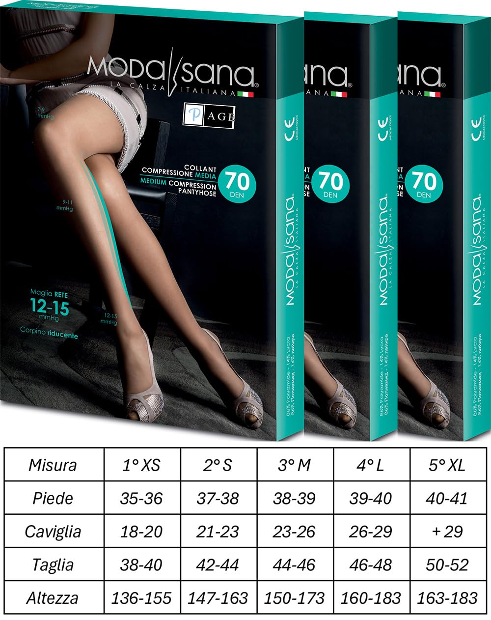 p age 3 Paia di Modasana Calze Collant 70 DEN Calze a compressione graduata 12/15 mmHg