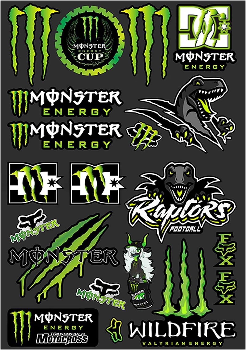 Motorcycle Sticker, Monster Energy Sticker, Sponsors Sticker, Moto Motocross Stickers Kit, Racing Sticker, for Offroad Motorcycles and Helmets Motorcycle Enthusiasts, QM-SCTZ-1, Green