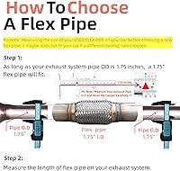 Vista 6 de Tubo Flexible de Escape SUISFLXGRO Tipo Universal 100% Acero Inoxidable Para Vehículos Pesados y Coches (1 Pieza, 1.75X6X10)