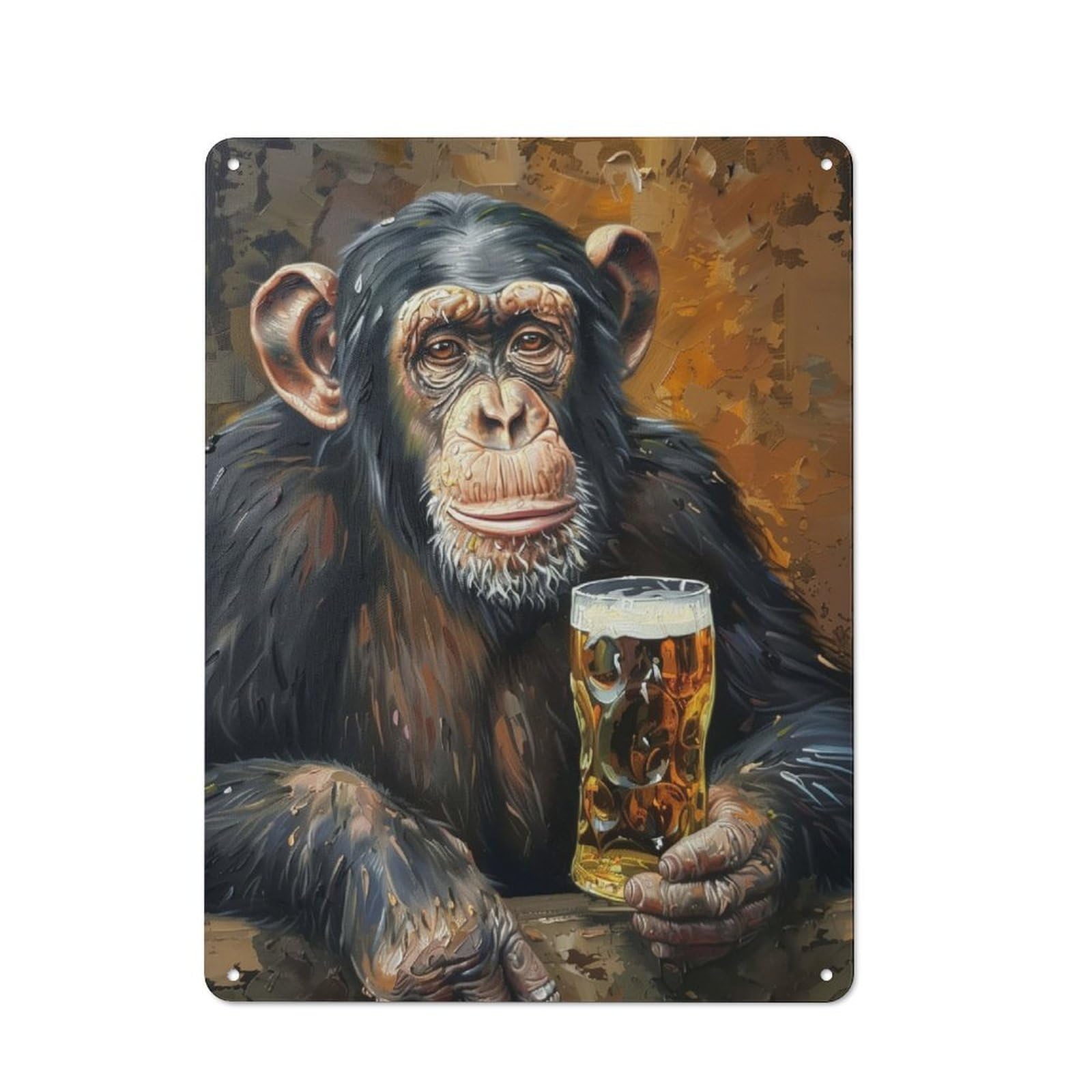 Junmoney Beer Drinking Monkey Retro Metal Plaque 40X30cm For Lounge Or Reading Corner, Winter Wall Decor For Reading Corner Decorators