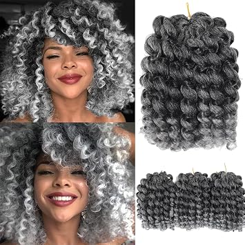 Wand Curl Crochet Braids Hair 8 Inch Jamaican Wand Curl Ombre Jamaican Bounce Curl Colored Crochet Braids Ringlet Twist Hair Extension Crochet Hair5PCS,Tgray