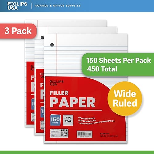 Miniatura 4 de Papel cuadriculado de hojas sueltas de rayas anchas, papel de relleno de papel rayado ancho, 10.5 x 8 pulgadas, 1.98 ozm, 450 hojas, 150 hojas por
