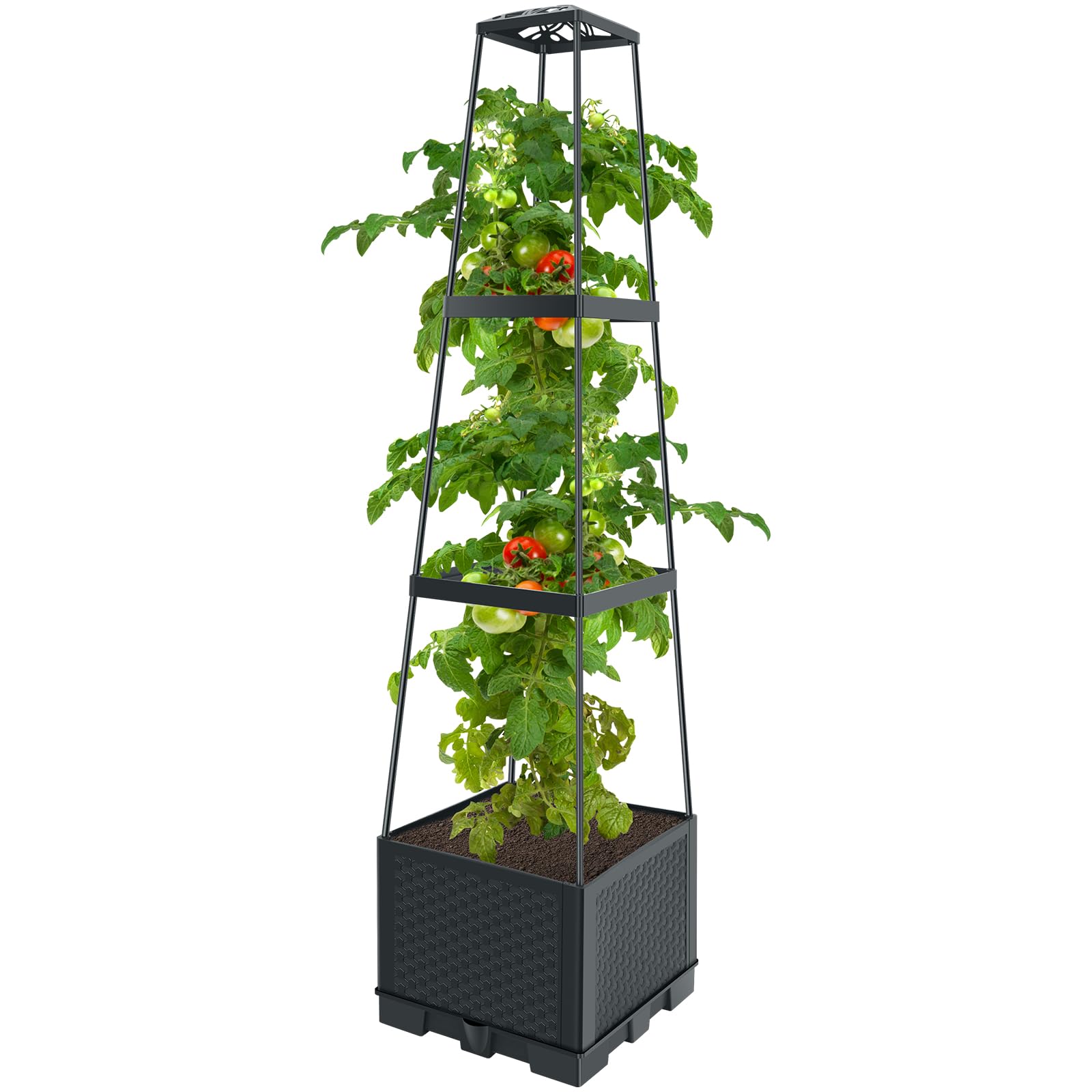 Raised Garden Bed Planter with Trellis 44.8inch Self Watering Tomato Planter Boxes Height Adjustable Gardening Trellis Detachable Tomato Cage for Indoor & Outdoor Plants, Vegetables, Flowers (1Pcs)