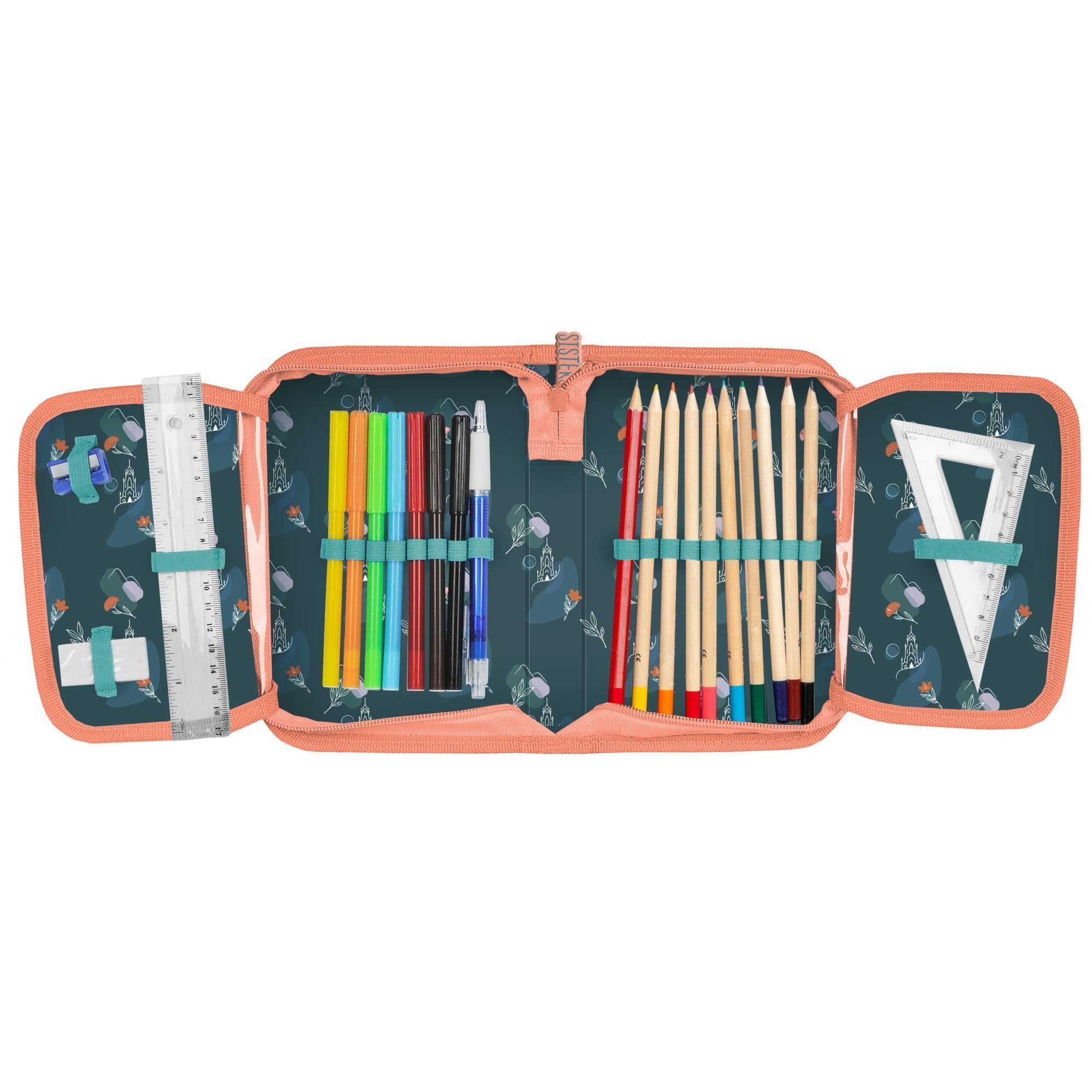 PASO Ensemble d'école 4 pièces : cartable + sac de gym + trousse remplie + trousse - La Reine des Neiges