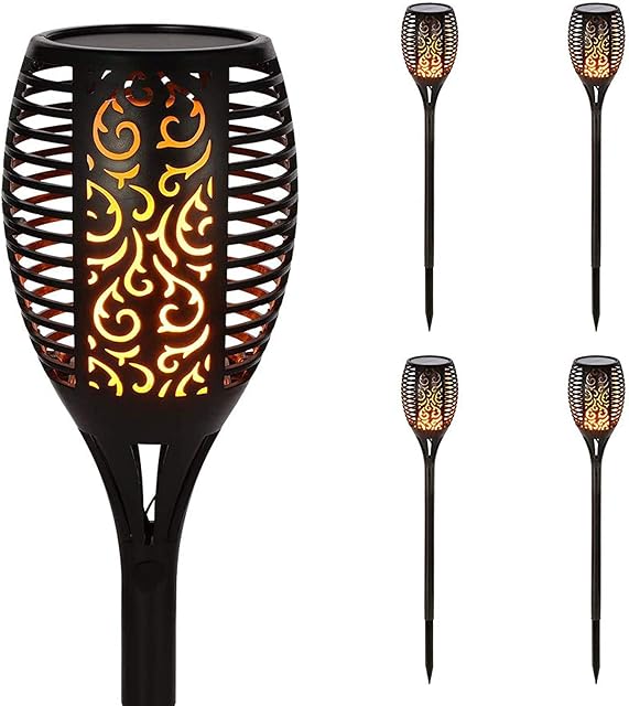 Garden Mile Solar LED Torch Light Set of 6 Flickering Dancing Solar Torch Lights with LED Flame Effect Waterproof Garden Lamp Stakes for Outdoor Yard Pathway Driveway Porch Patio Lawn Security