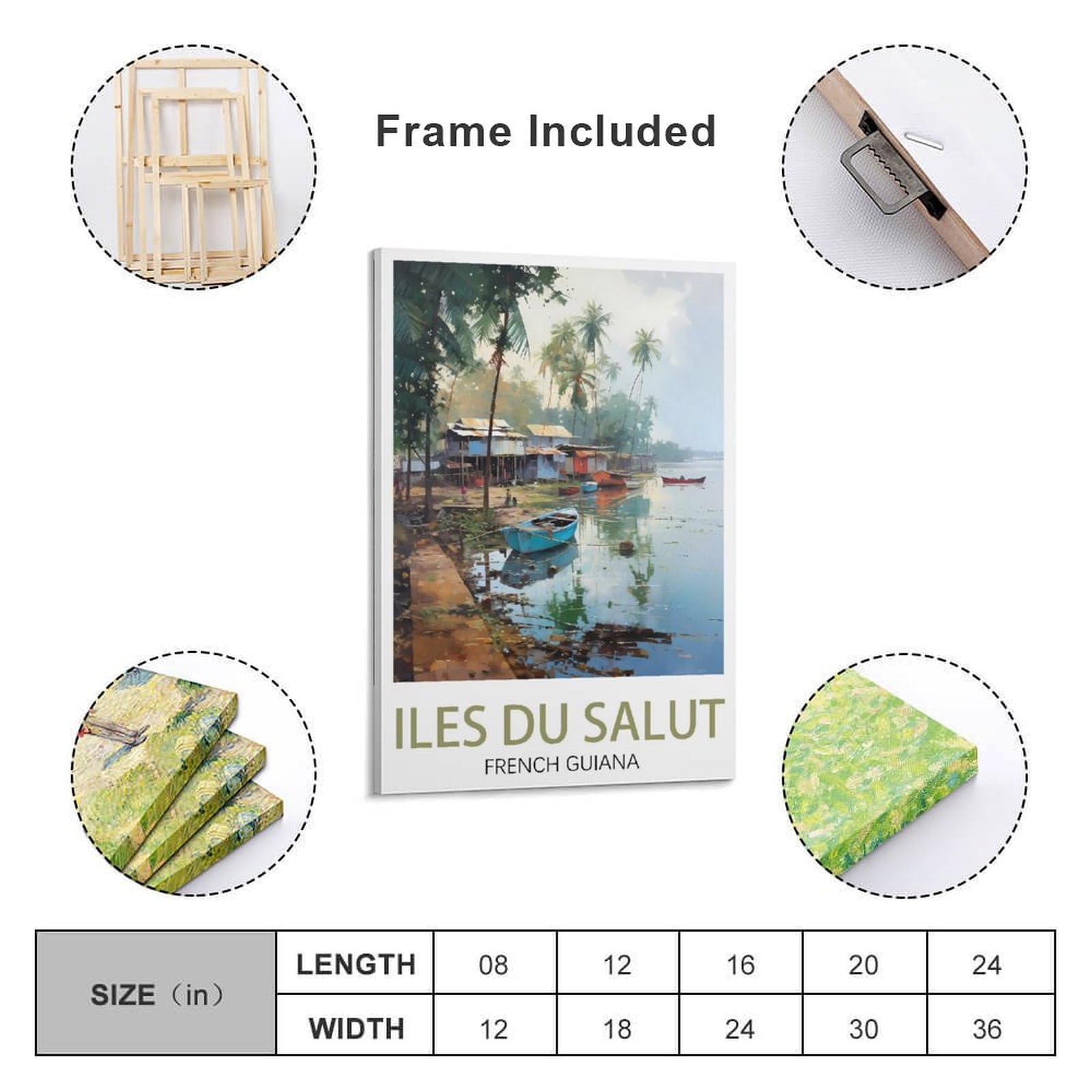 CNAHEIZ Iles Du Salut Französisch-Guayana Vintage-Reiseposter, 40 x 60 cm, Leinwand-Kunstdruck, Gemälde für Wanddekoration, Wohnzimmer, Schlafzimmer