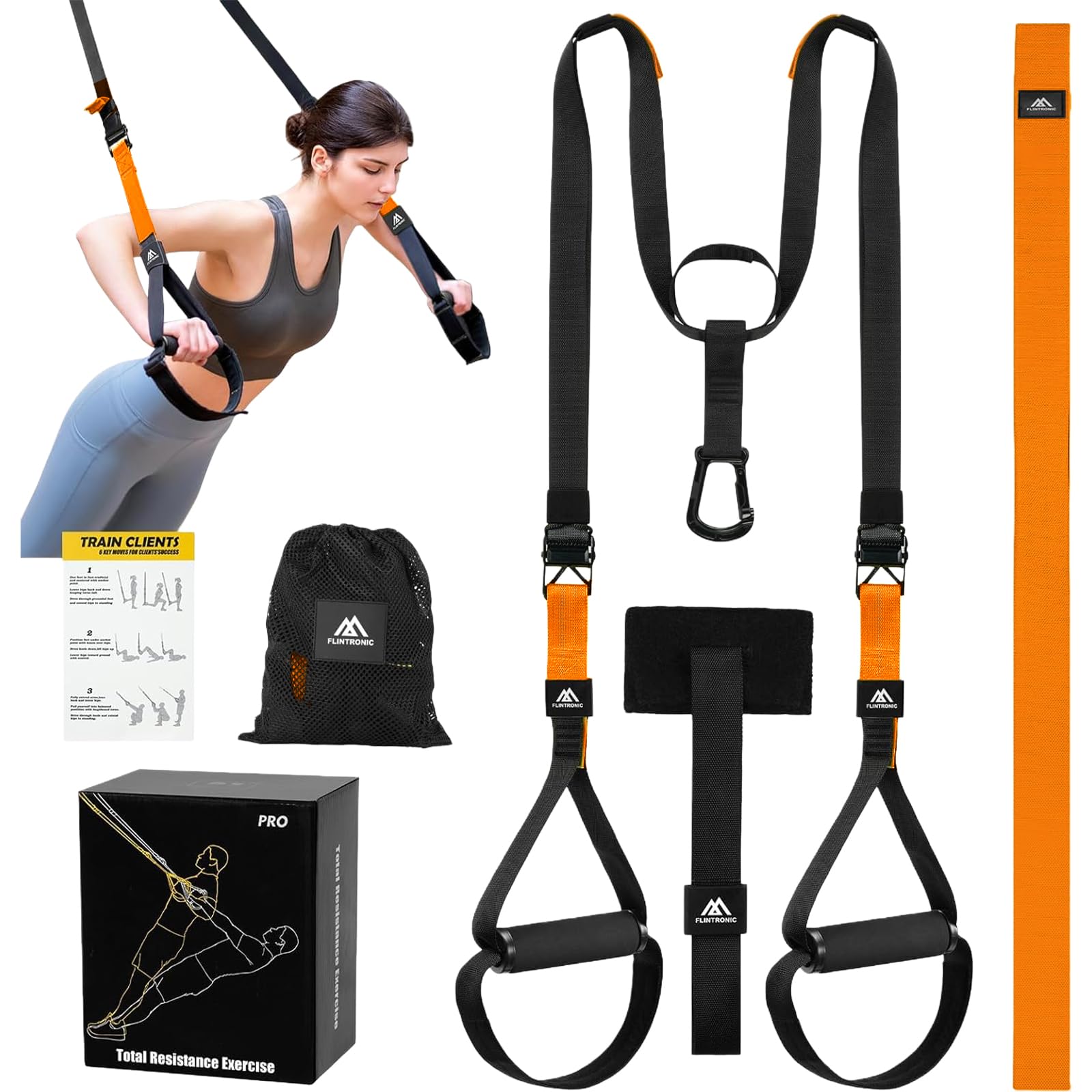 Flintronic Sling Trainer Set, Suspension Trainer System, Home Gym Equipment with Adjustable Door Anchor, Professional Gym Fitness Training Straps for Indoor & Outdoor
