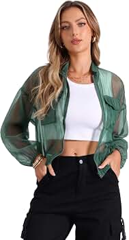 Amazon.com: Allegra K Sheer Bomber Jacket for Women's Zip Up Long