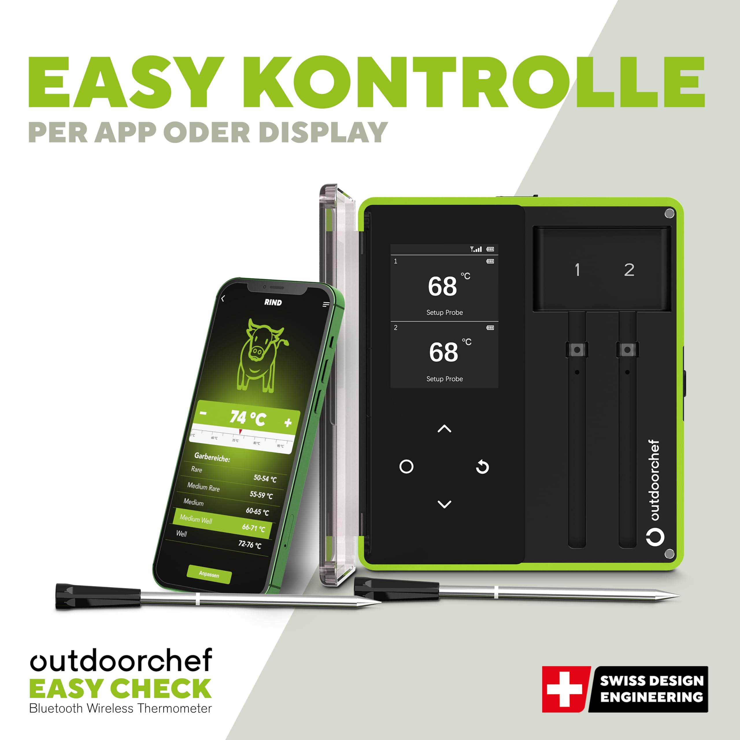OUTDOORCHEF Termometro Easy Check Dual – Wireless Bluetooth Grill Termometro