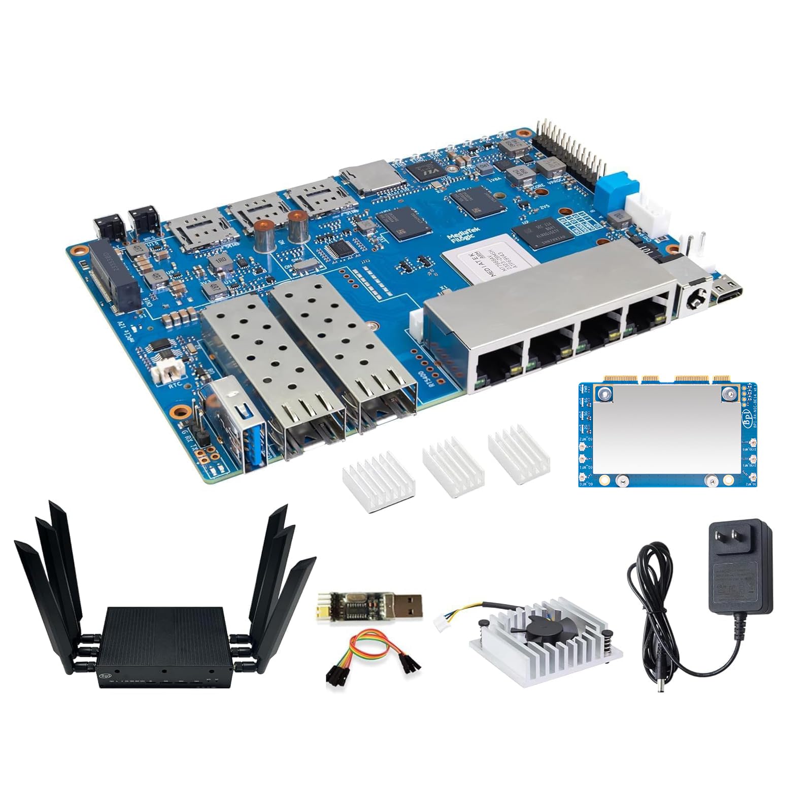 Banana Pi BPI-R4 WiFi 7 Dual-Band Router Board MediaTek MT7988A 2x10GbE SFP 4xGbE Gigabit Ethernet NAS Smart Home Gateway