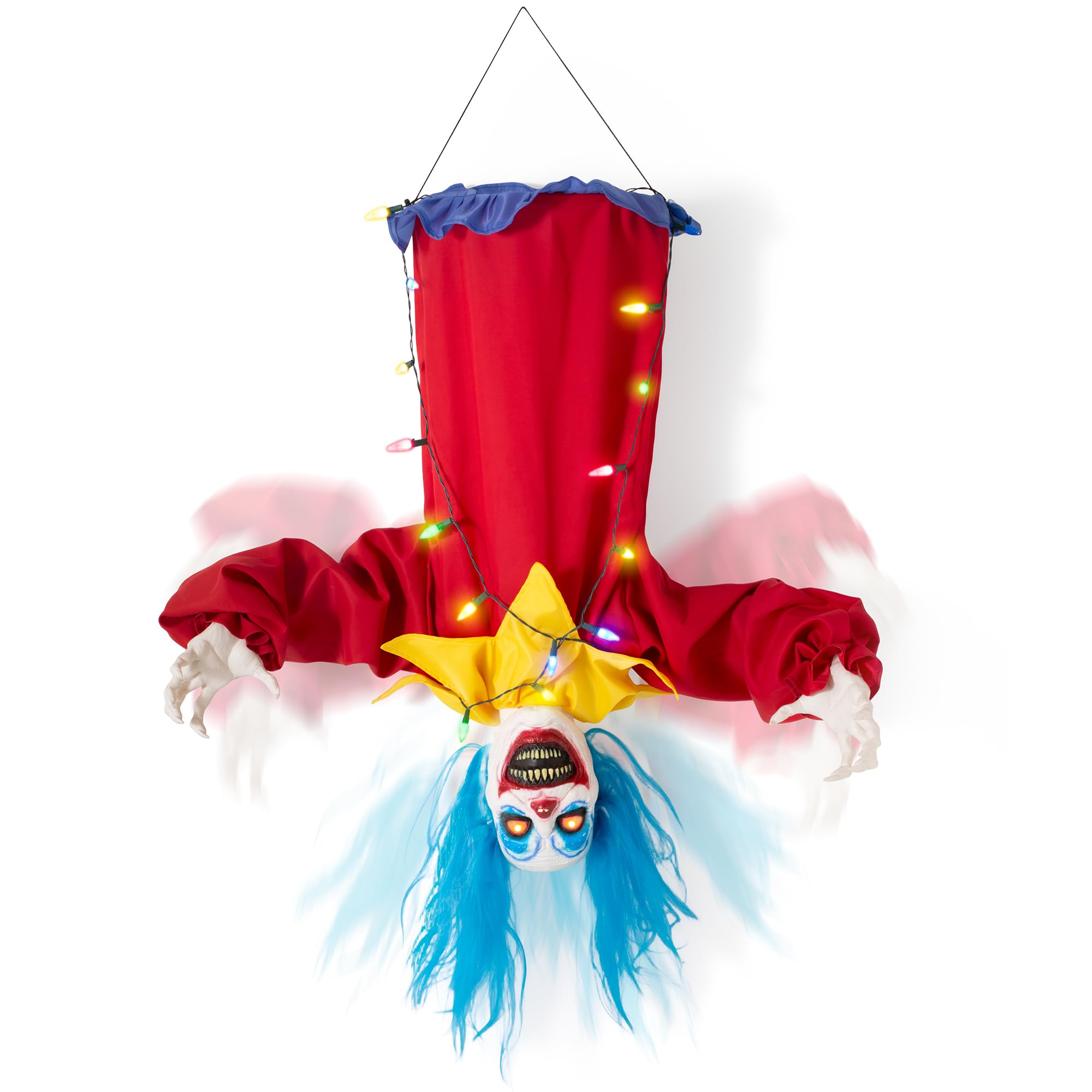 Halloween Decorations Animatronic Clown Creepy Hanging or Standing Horror Clown with Moving Arms Light-Up Eyes &amp; 8 Modes Colorful Lights Sound Activated Haunted House Indoor Outdoor Party Prop Decor