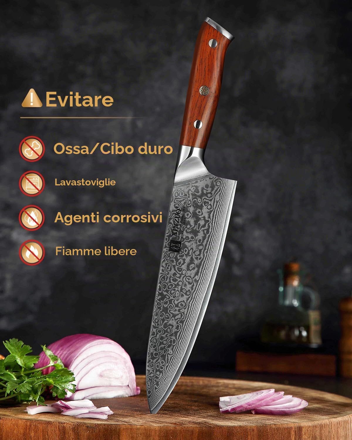 XINZUO Coltello da Chef 21cm Professionale Gyuto 10Cr15CoMoV Acciaio Damasco Manico Legno di Rosa