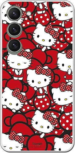 Personalaizer Case Compatible with Samsung Galaxy S23 with Hello Kitty Design and Red Bows and Dots - Kawaii Style - Flexible TPU Silicone Case Transparent