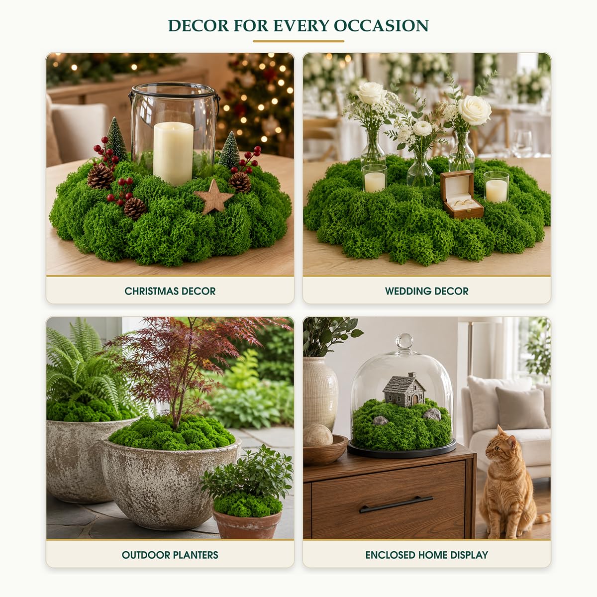 Musgo artificial de 3 libras, musgo verde falso para manualidades, plantas en maceta, decoración de jardín de hadas, centros de mesa de bricolaje, decoración de fiesta de boda