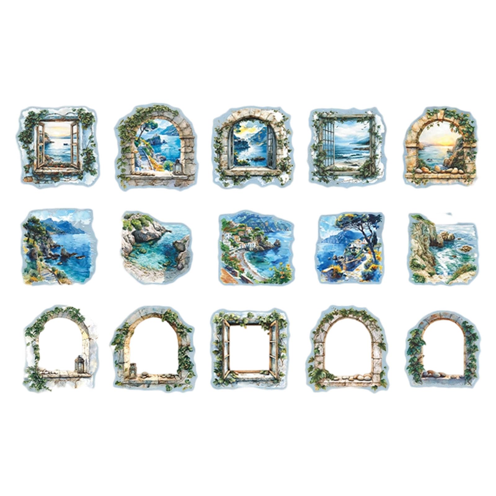 YROHGKPN Multiple Scene Pane Plan Gluey Transfers 15 Panes for Handicrafts Journals Home Deck Applications Sight From the Pane PET Transfers
