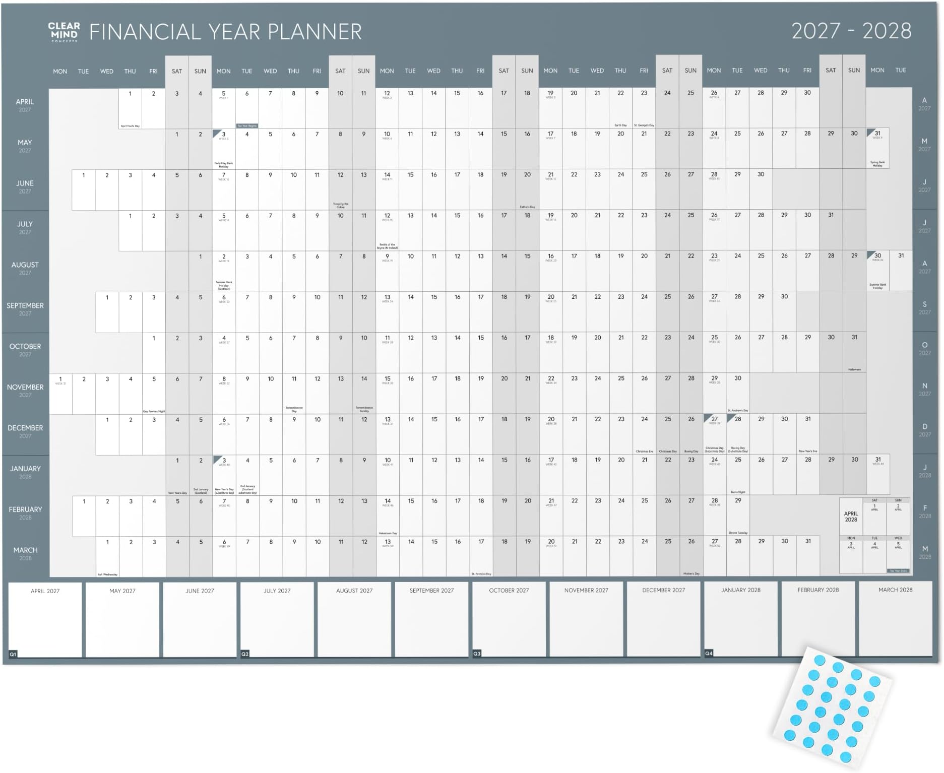 Financial Year Wall Planner 2027-2028 Folded A1 Size