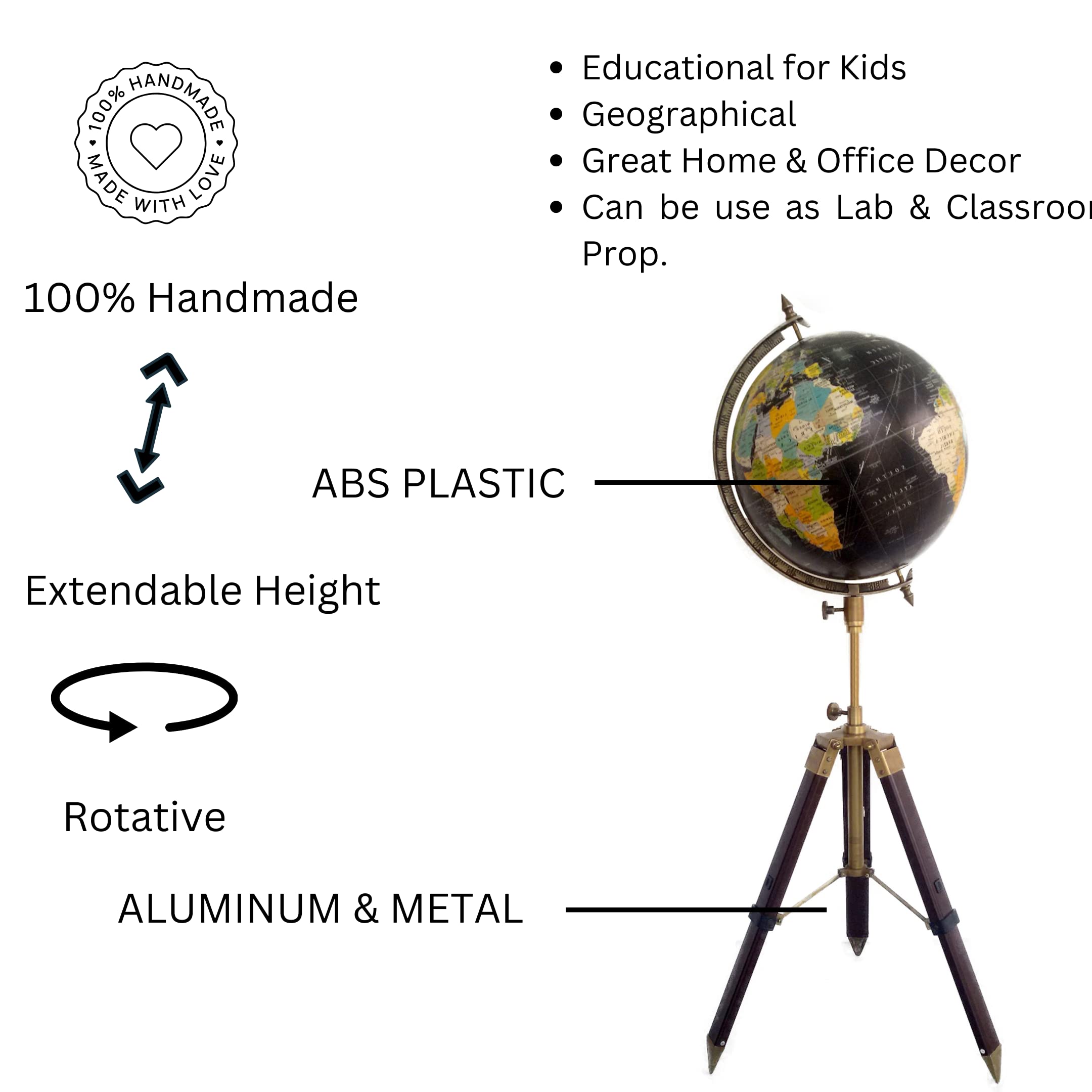 Calif International World Globe for Kids, Adults Large with Stand | Interactive, Decorative, Learning, Educational World Globe | 12 Inch Diameter (With Stand 40 inch)
