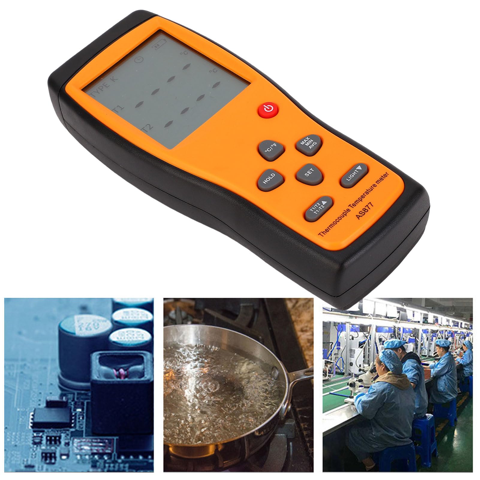 Termómetro Termopar Tipo Yechiry K, Doble Canal para HVAC |Amplio Rango -200 a 1372°C, Alta Precisión ±0,1%, Termómetro con Cubierta de Silicona para Laboratorio Industrial