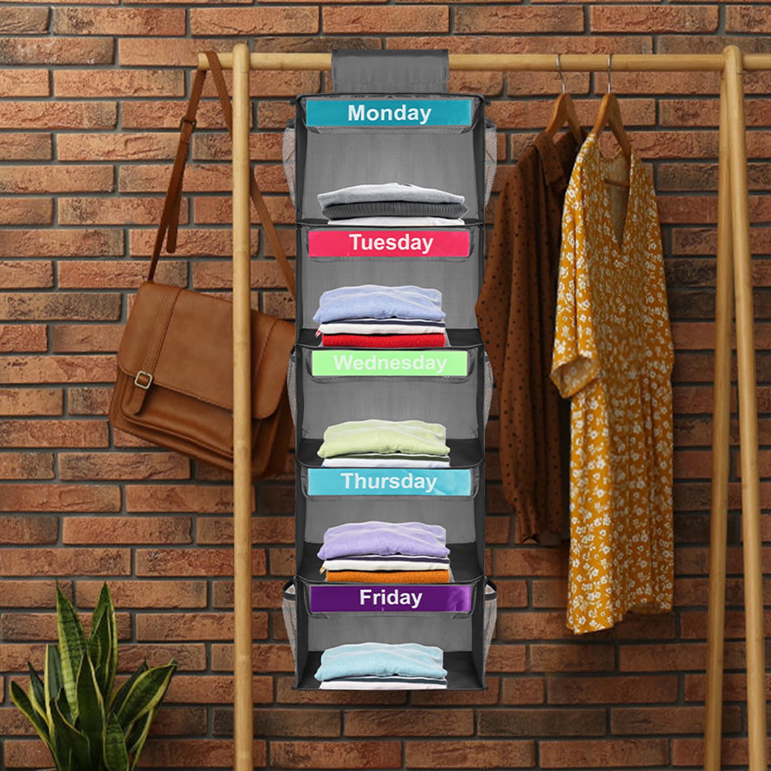 Kids Weekly Clothes Organizer 5 Shelves Weekday Hanging Clothes Rack Monday to Friday Daily Storage Hat T Shirt Bags