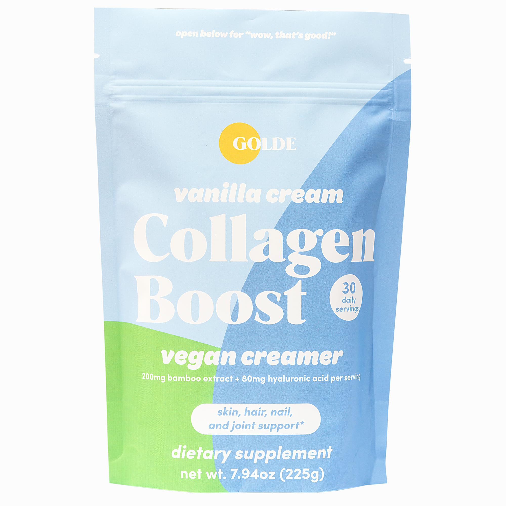 Collagen Boost Vegan Creamer - Vanilla Cream - Plant Based Collagen Supplement w/Hyaluronic Acid, Biotin, & Bamboo Extract - Supports Hair, Skin, & Nail Health - 30 Servings