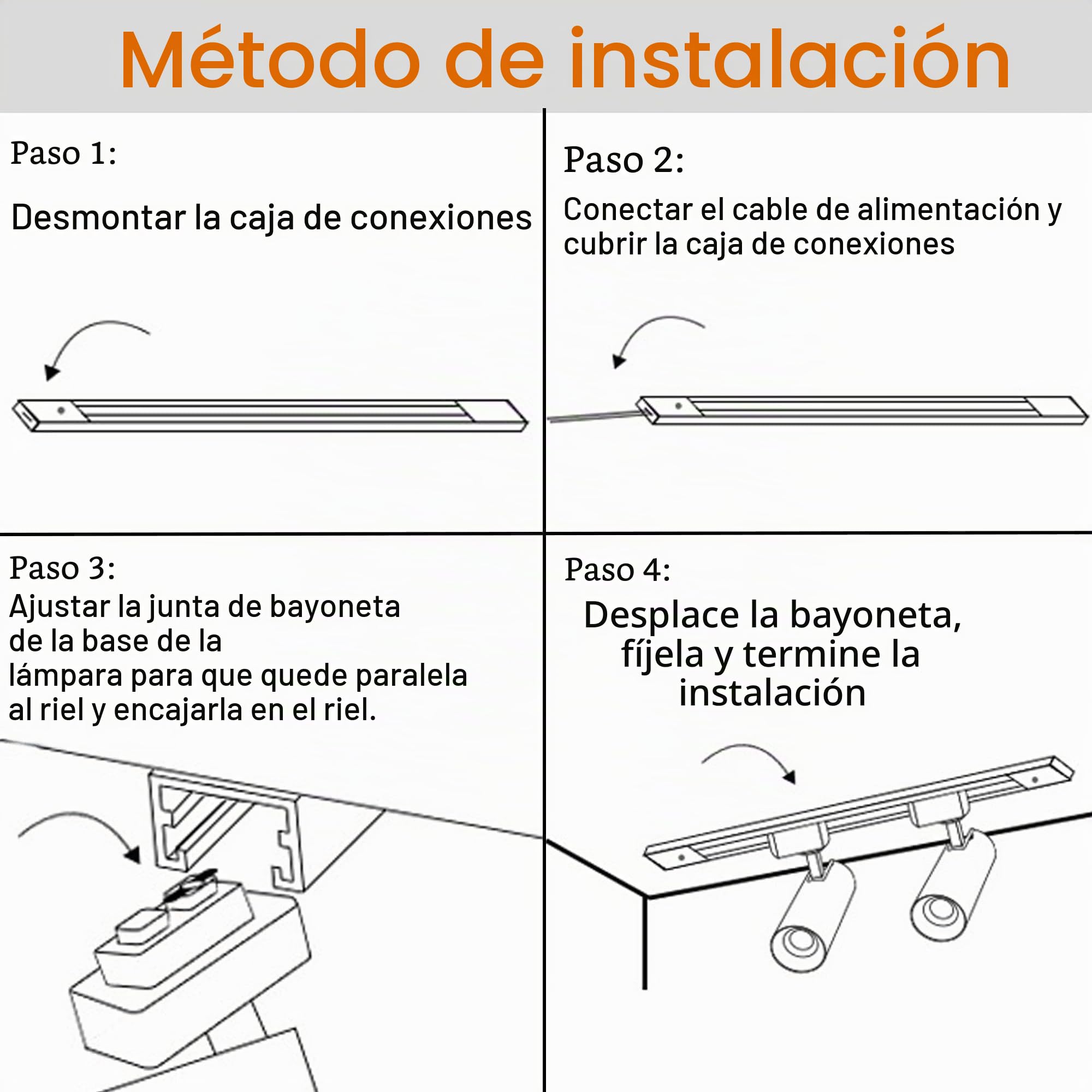focos led interior techo kit completo de iluminación de riel 12 luces ,Track Lighting plafon foco techo lampara industrial techo de ángulo ajustable,20W 3000K cálido,de riel adicionales de 4m